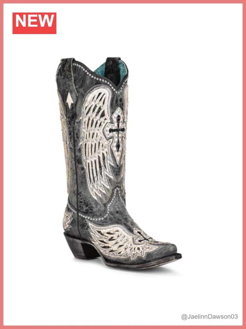 Handcrafted Snip Toe Western Boots with Cross & Wings Overlay Design